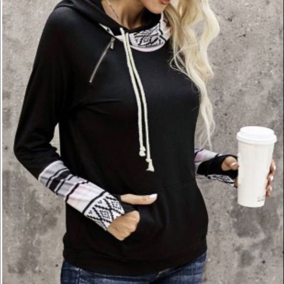 Aztec - Thumb hole, double hood, long sleeve hoodie - Picture 2 of 7